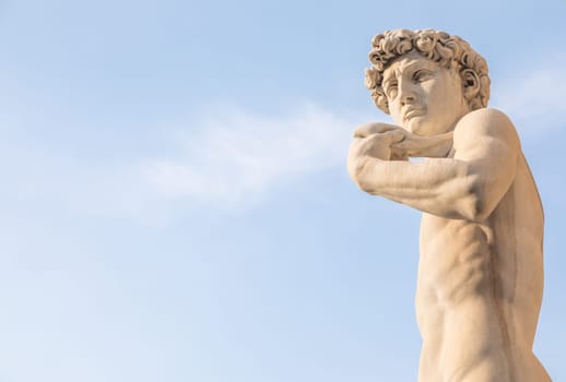 Italy, Florence. David by Michelangelo Buonarroti, antique marble sculpture, perfection man body