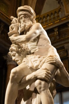 Rome, Italy - 28 December 2023: Galleria Borghese museum - Aeneas, Anchises and Ascanius by Gian Lorenzo Bernini, 1619 - white marble