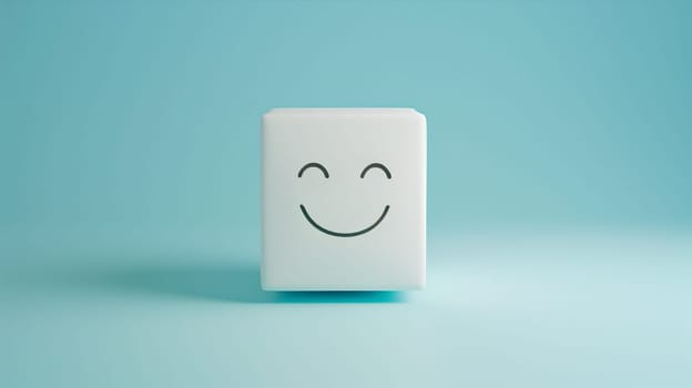 Holding happy smiling face on a cube, love, emotion, mental health concept, positive thinking mind, attitude, support and self esteem