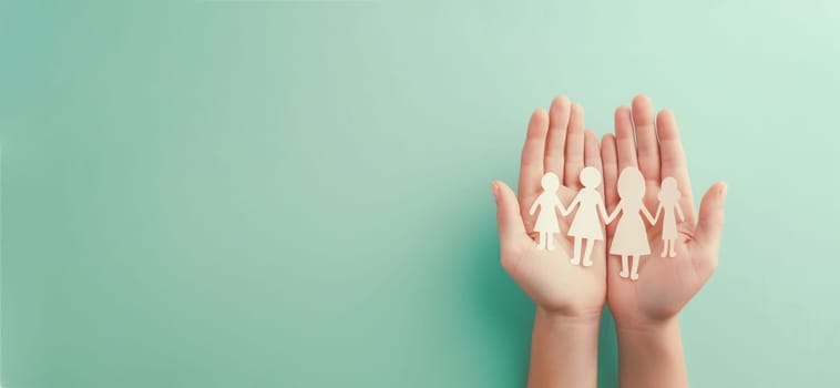 Hands holding family, children with single mother, love, connection and emotional support, mom and kids
