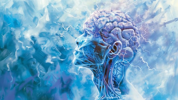 Epilepsy seizure, migraine headache attack, tumor, psychological pressure and stress, mind with burnout or trauma, human brain