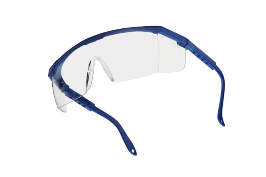 A pair of blue safety glasses