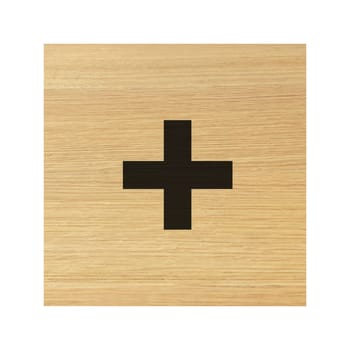 A Plus sign wood block on white with clipping path
