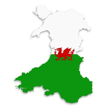 A Wales map on white background with clipping path