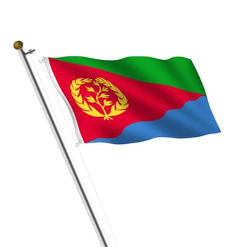 An Eritrea Flagpole 3d illustration on white with clipping path