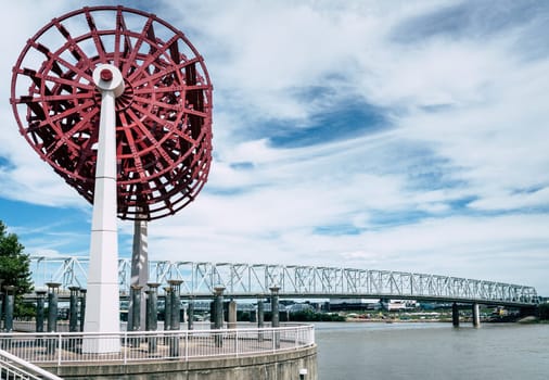 Replica of the original paddle wheel from the American Queen riverboat at the Riverwalk in downtown Cincinnati, Ohio