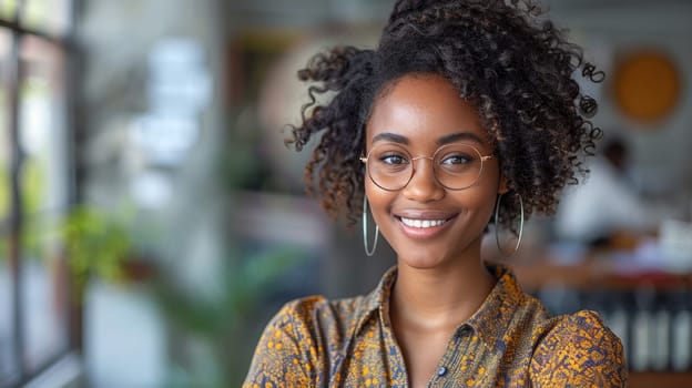portrait of a girl with glasses. Smiling businesswoman working in office
