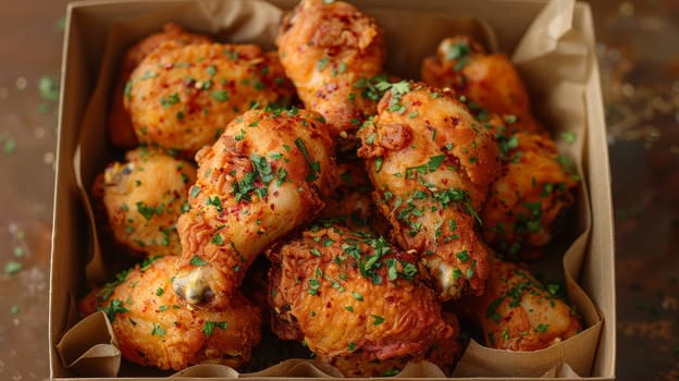 Chicken pieces stacked on top of each other.