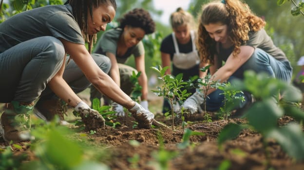 Joint work of Volunteers planting trees in a community garden