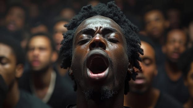 Men openly express their emotions while singing.