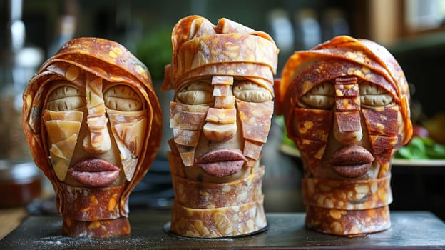 Mummies made of dough, pieces of sausage and sausages.scary menu for Halloween