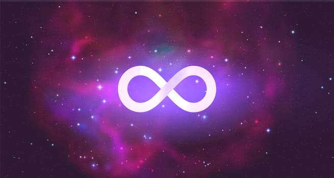 Infinity symbol on space background. Mystical illustration