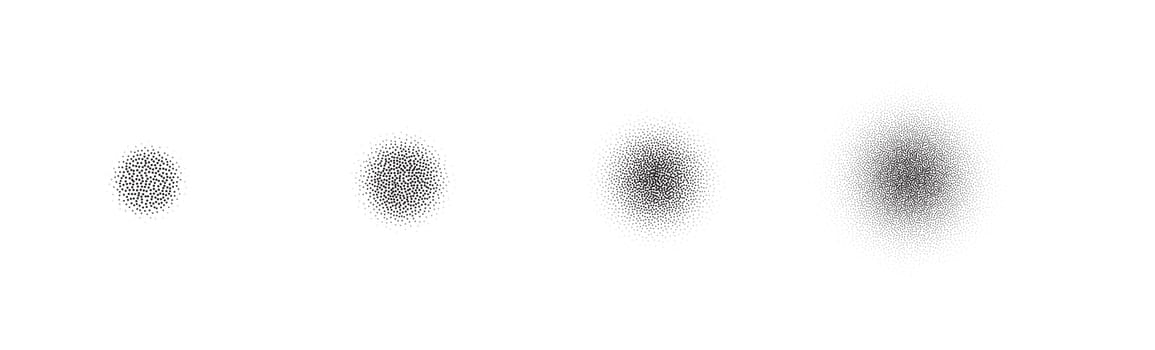 Set of stippling round shapes. Vector dotted