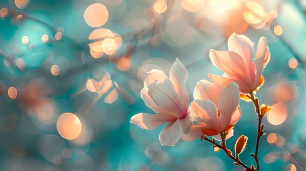 Blossoming Magnolia flowers on a blurry background. Shallow DOF. AI generated