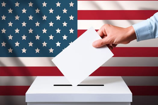 usa elections the hand of man putting vote in the ballot box.