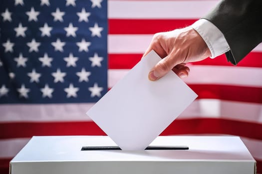 usa elections the hand of man putting vote in the ballot box.