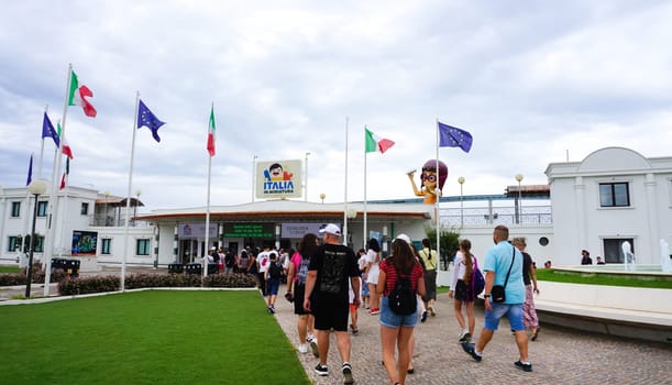 Viserba, Italy - June 25, 2024: People going at Theme park Italy in Miniature or Italia in Miniatura in Rimini, Italy - Reproduction of famous attractions in a small scale