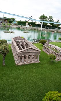 Viserba, Italy - June 25, 2024: People going at Theme park Italy in Miniature or Italia in Miniatura in Rimini, Italy - Reproduction of famous attractions in a small scale