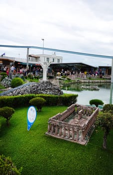 Viserba, Italy - June 25, 2024: People going at Theme park Italy in Miniature or Italia in Miniatura in Rimini, Italy - Reproduction of famous attractions in a small scale