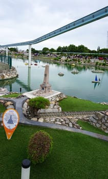 Viserba, Italy - June 25, 2024: People going at Theme park Italy in Miniature or Italia in Miniatura in Rimini, Italy - Reproduction of famous attractions in a small scale