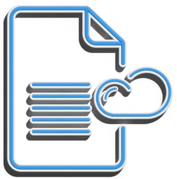 Document and cloud with shadow on isolated background, 3D rendering illustration