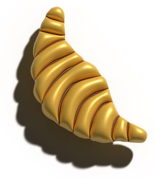 Baked croissant with shadow on isolated background, 3D rendering illustration