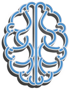 Brain icon with shadow on isolated background, 3D rendering illustration