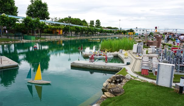 Viserba, Italy - June 25, 2024: People going at Theme park Italy in Miniature or Italia in Miniatura in Rimini, Italy - Reproduction of famous attractions in a small scale