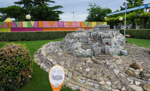 Viserba, Italy - June 25, 2024: Athens at Theme park Italy in Miniature or Italia in Miniatura in Rimini, Italy - Reproduction of famous attractions in a small scale