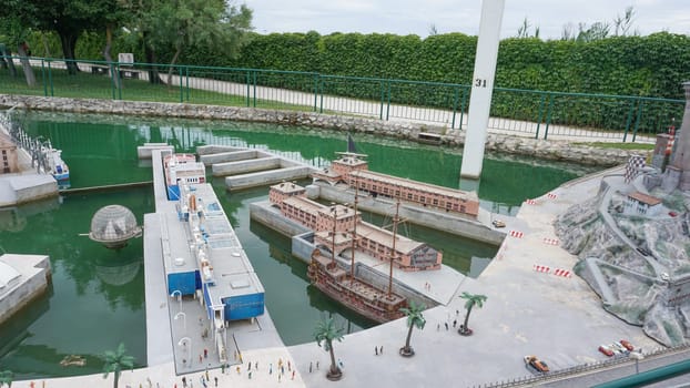 Viserba, Italy - June 25, 2024: at Theme park Italy in Miniature or Italia in Miniatura in Rimini, Italy - Reproduction of famous attractions in a small scale
