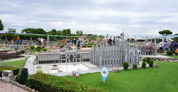 Viserba, Italy - June 25, 2024: Milan Duomo Cathedral at Theme park Italy in Miniature or Italia in Miniatura in Rimini, Italy - Reproduction of famous attractions in a small scale