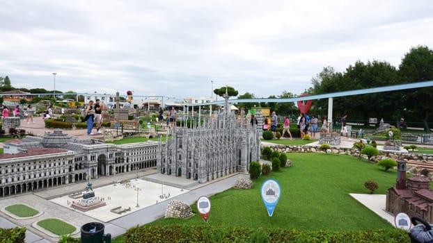 Viserba, Italy - June 25, 2024: Milan Duomo Cathedral at Theme park Italy in Miniature or Italia in Miniatura in Rimini, Italy - Reproduction of famous attractions in a small scale