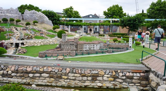 Viserba, Italy - June 25, 2024: People going at Theme park Italy in Miniature or Italia in Miniatura in Rimini, Italy - Reproduction of famous attractions in a small scale