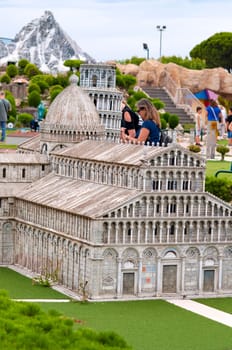 Viserba, Italy - June 25, 2024: Duomo di Santa Maria Assunta at Pisa at Theme park Italy in Miniature or Italia in Miniatura in Rimini, Italy - Reproduction of famous attractions in a small scale