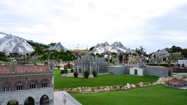 Viserba, Italy - June 25, 2024: Piacenza at Theme park Italy in Miniature or Italia in Miniatura in Rimini, Italy - Reproduction of famous attractions in a small scale