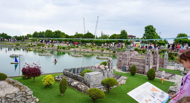 Viserba, Italy - June 25, 2024: Duomo di Monreale or Santa Maria Nuova at Theme park Italy in Miniature or Italia in Miniatura in Rimini, Italy - Reproduction of famous attractions in a small scale