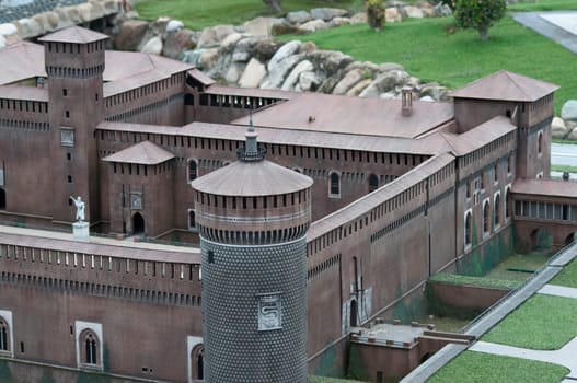 Viserba, Italy - June 25, 2024: Milan at Theme park Italy in Miniature or Italia in Miniatura in Rimini, Italy - Reproduction of famous attractions in a small scale