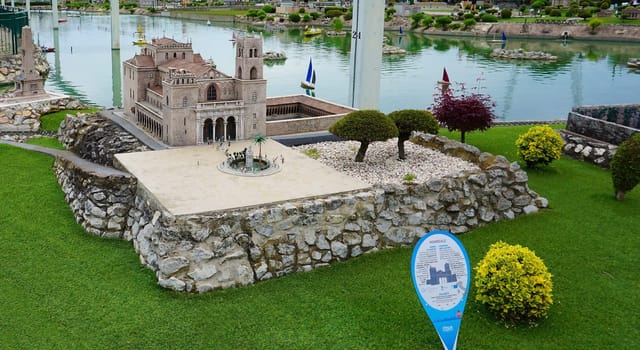 Viserba, Italy - June 25, 2024: Duomo di Monreale or Santa Maria Nuova at Theme park Italy in Miniature or Italia in Miniatura in Rimini, Italy - Reproduction of famous attractions in a small scale