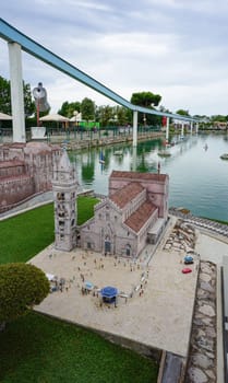 Viserba, Italy - June 25, 2024: Duomo di Monreale or Santa Maria Nuova at Theme park Italy in Miniature or Italia in Miniatura in Rimini, Italy - Reproduction of famous attractions in a small scale