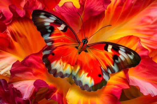 Beautiful summer image of butterfly sitting on blossoming  flowers. AI generated