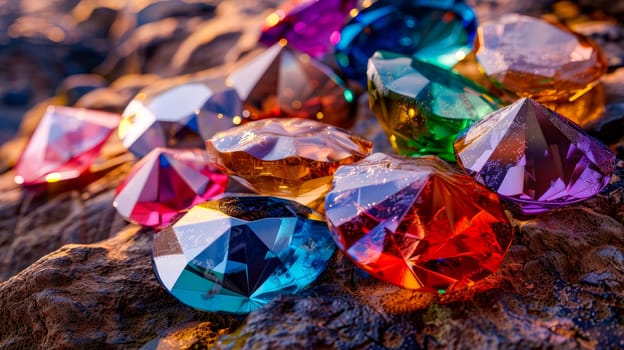 Large variety of natural, colorful, precious and semiprecious gems. AI generated