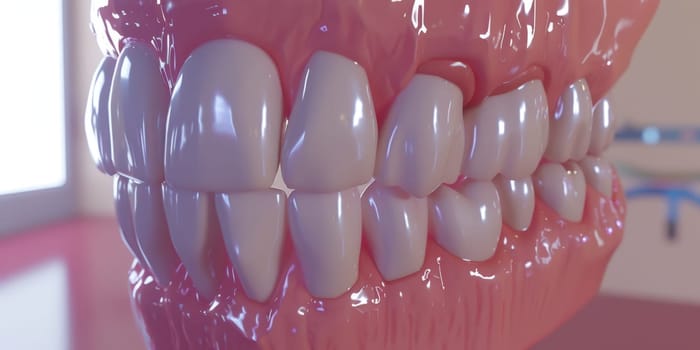 Anatomical model of a human jaw, showing healthy teeth and gums