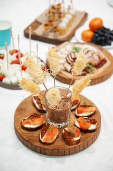 Catering service. Tasty appetizers on the table