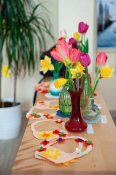 Concept of graduation in kindergarten or elementary school, springtime