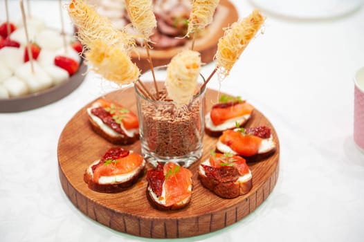 Catering service. Tasty appetizers on the table
