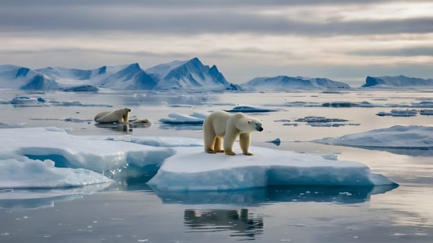 large dangerous polar bears on an ice floe in the Arctic