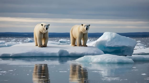 large dangerous polar bears on an ice floe in the Arctic
