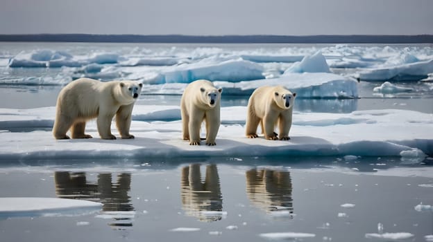 large dangerous polar bears on an ice floe in the Arctic