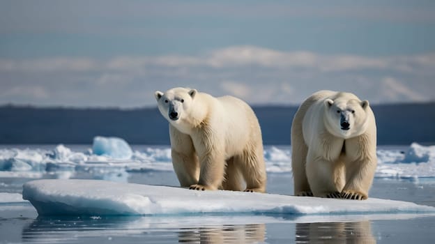 large dangerous polar bears on an ice floe in the Arctic