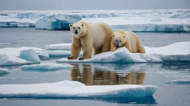 large dangerous polar bears on an ice floe in the Arctic